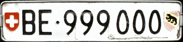 Switzerland select registration rear plate close-up BE·999000.jpg (43 kB)