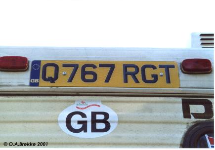 Great Britain former series vehicle of undefined age rear plate Q767 RGT.jpg (19 kB)