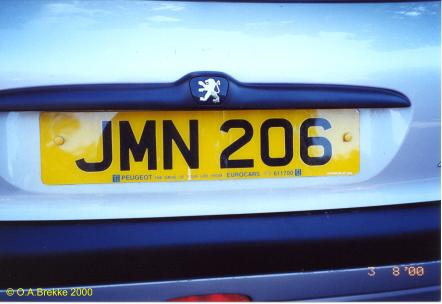 Isle of Man former normal series rear plate reissued JMN 206.jpg (19 kB)