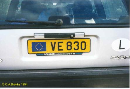 Luxembourg former normal series rear plate VE 830.jpg (20 kB)