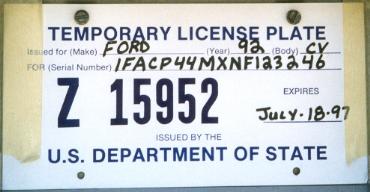 USA temporary license plate - U.S. Department of State close-up Z 15952.jpg (16 kB)